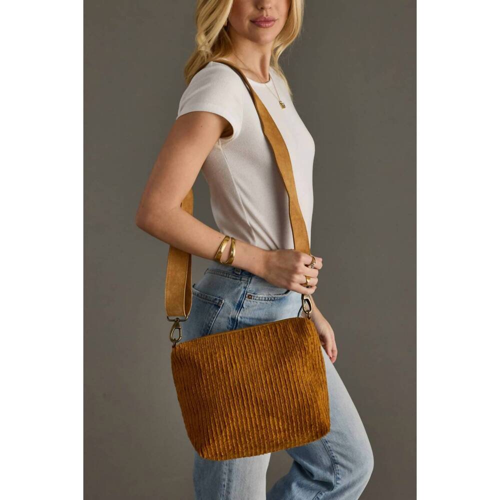 NEW PANACHE APPAREL women's corduroy crossbody bag with removable suede strap in